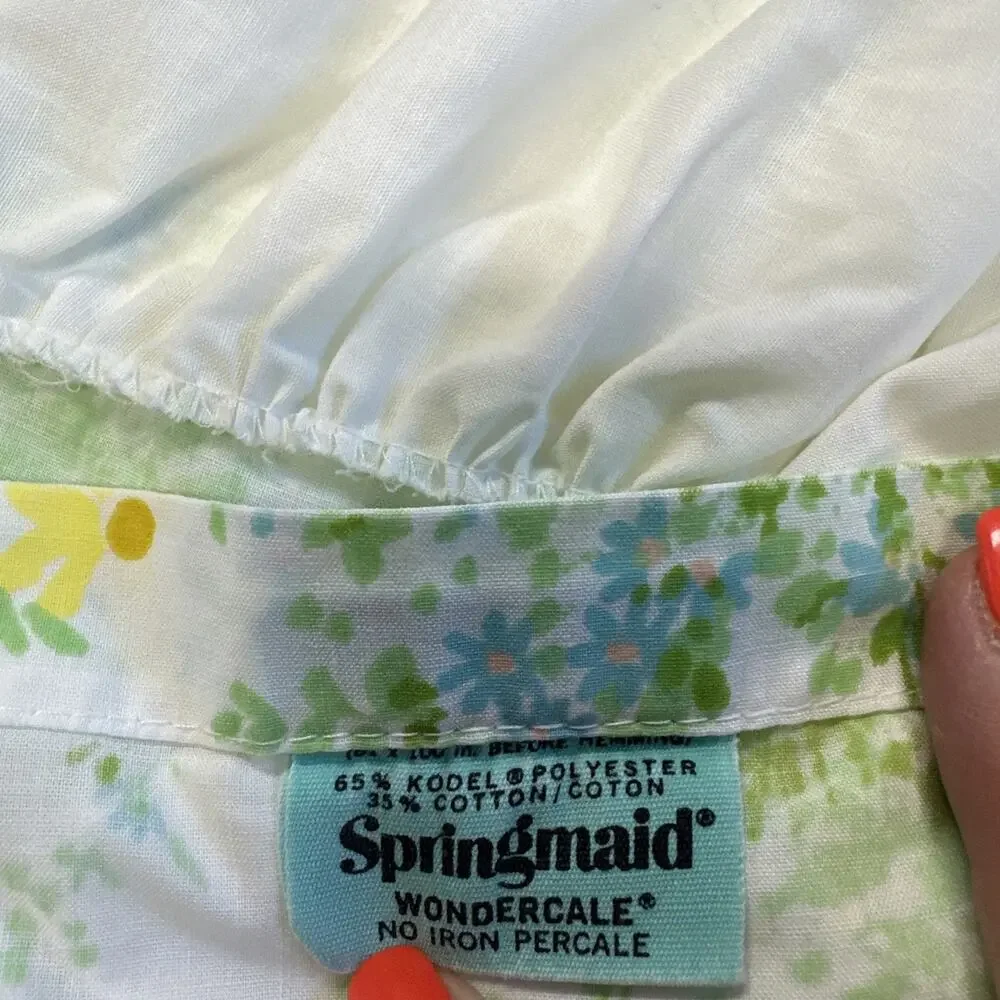 Springmaid Wondercale Queen Sheet Set With Pillow Cases Green Daisy Ruffled